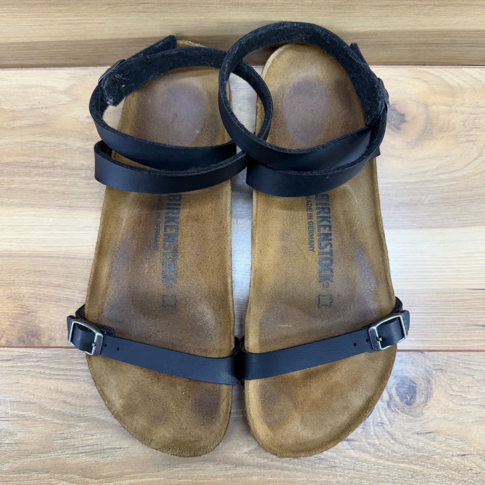 Birkenstock Black Leather Ankle-Strap Sandals